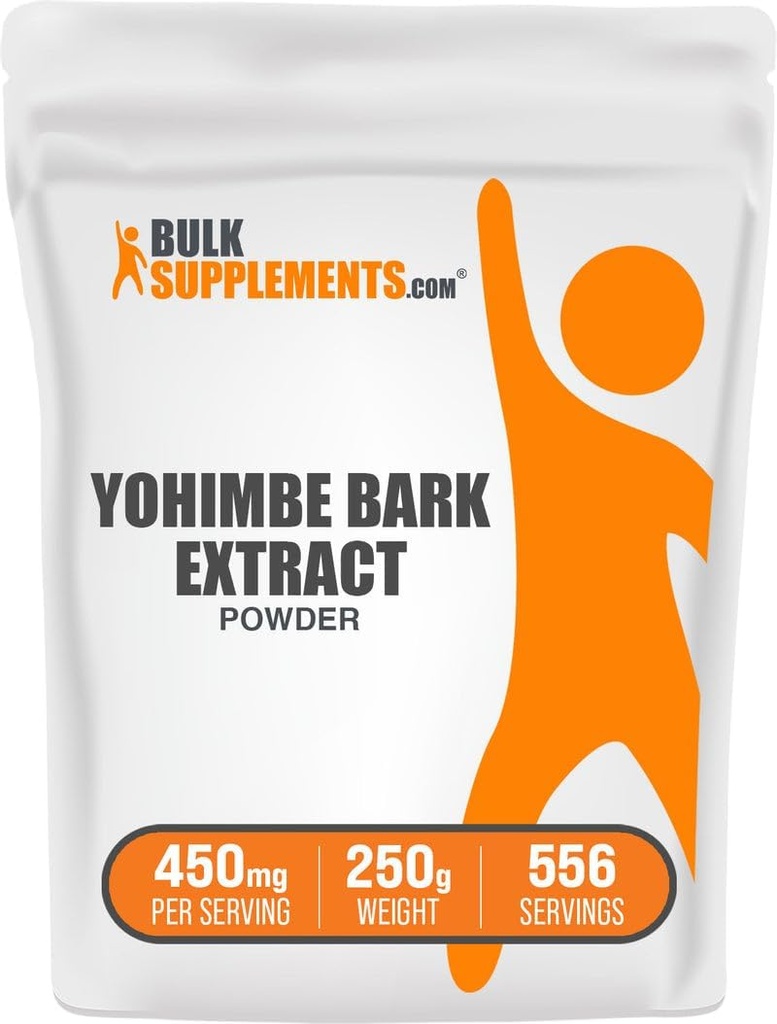 BulkSuplements.com Yohimbe Extract Powder - Yohimbe Bark Extract - Suplemento de ervas, sem glúten, 450mg por serviço, 250g (8.8 oz) (Pack of 1)