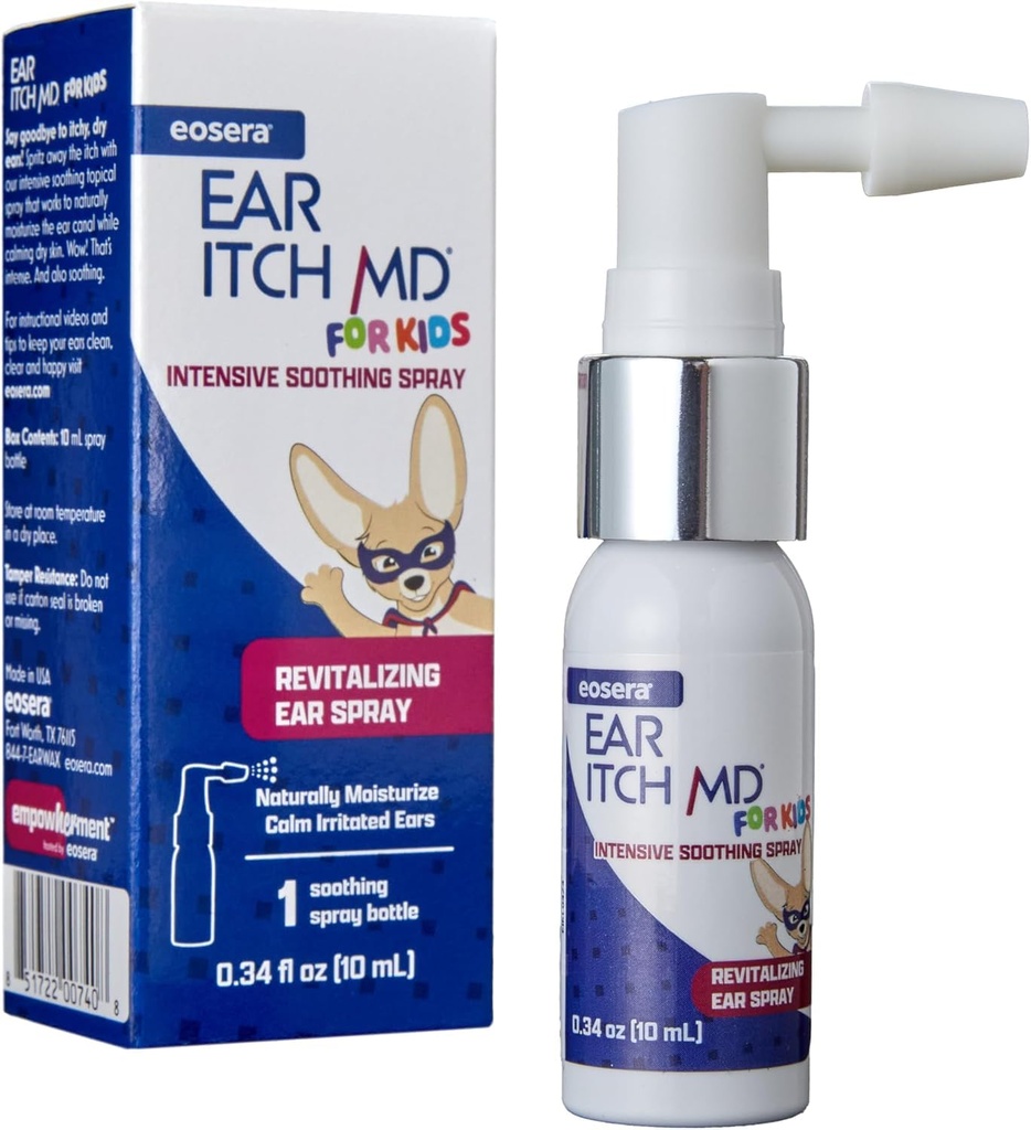 eosera® Ear Itch MD® para Crianças – Aliviando gotas de ouvido para Orelhas Secas, Comichões – Fórmula Natural Hidratante com Vitamina E – Alívio para Alergias, Eczema, Dermatite – Seguro para Usuários de 2 anos e Aparelhos auditivos
