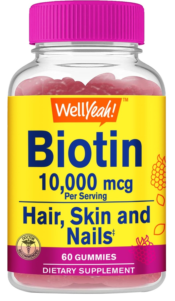 BemSim Biotina de alta potência 10.000 mcg Gummies - para cabelos mais fortes, pele & unhas - Vegan-Amigo, sem glúten, não-GMO, e delicioso sabor Berry - 60 chicletes