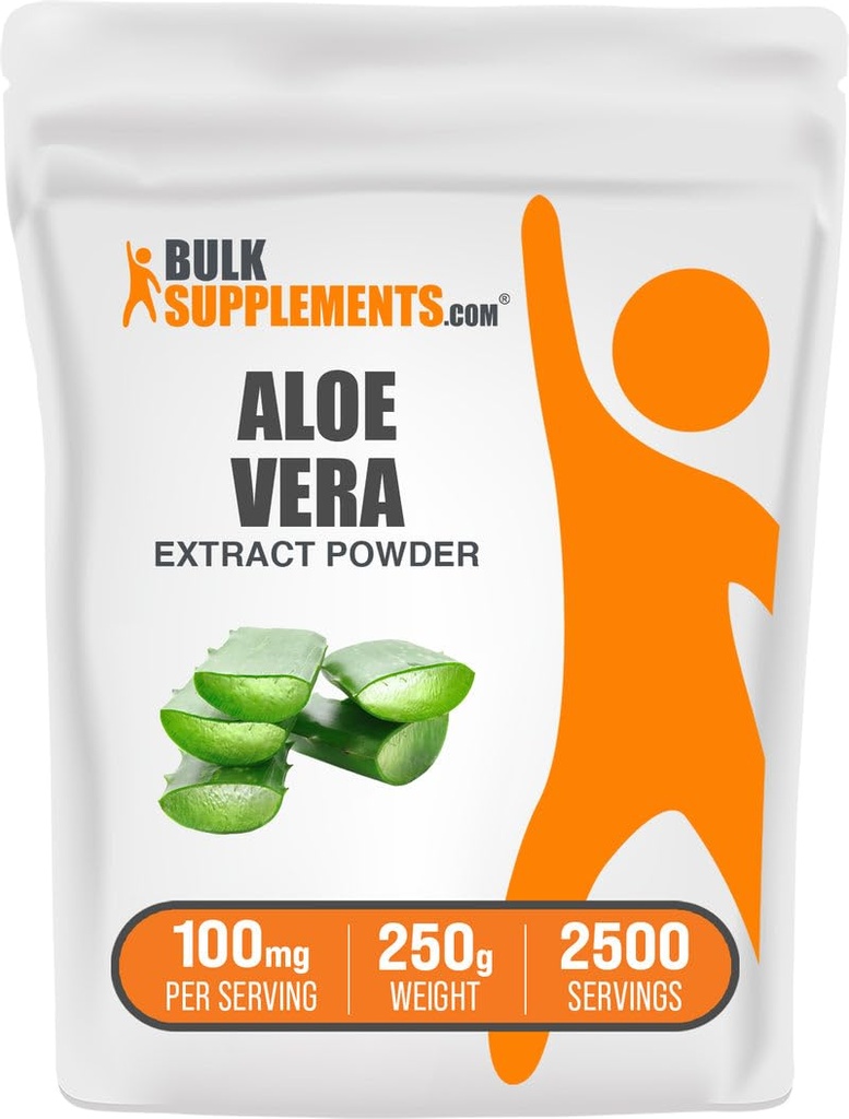 BulkSuplementos.com Aloe Vera Extract Powder - Suplemento Aloe Vera, Suplemento de ervas - Vegan & Gluten Free, 100mg por serviço, 250g (8.8 onças) (Pack of 1)