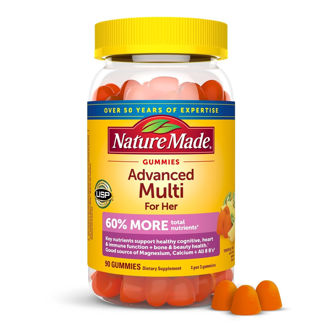 Natureza Feita Gummy Mulheres Advanced Multivitamins com Citrato de magnésio, cálcio, vitaminas B, gomas multivitamin para as mulheres, 90 pastilhas de vitamina multi, 30 dia de fornecimento