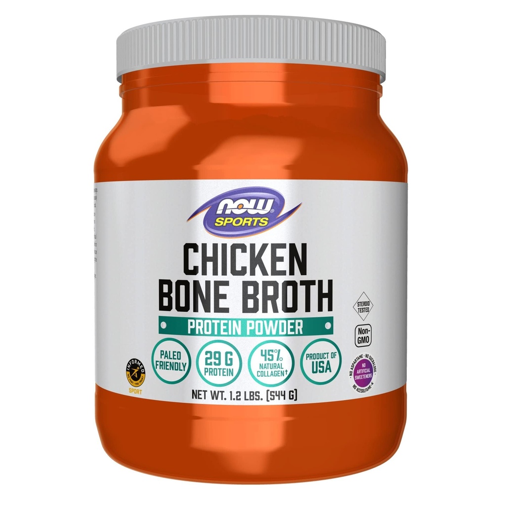 NOW Foods Sports Nutrition, Chicken Bone Broth Powder feito com Extrato de Osso de Frango de Qualidade Premium, 1.2 libras
