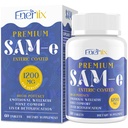 1200 MG SAM e Suplemento para Cérebro, Humor, Articulação e Fígado, Alta Absorção SAM-e (S-Adenosyl-L-Metionina) com CoQ10, 5-HTP, Entérico revestido 60 Comprimidos, Vegan