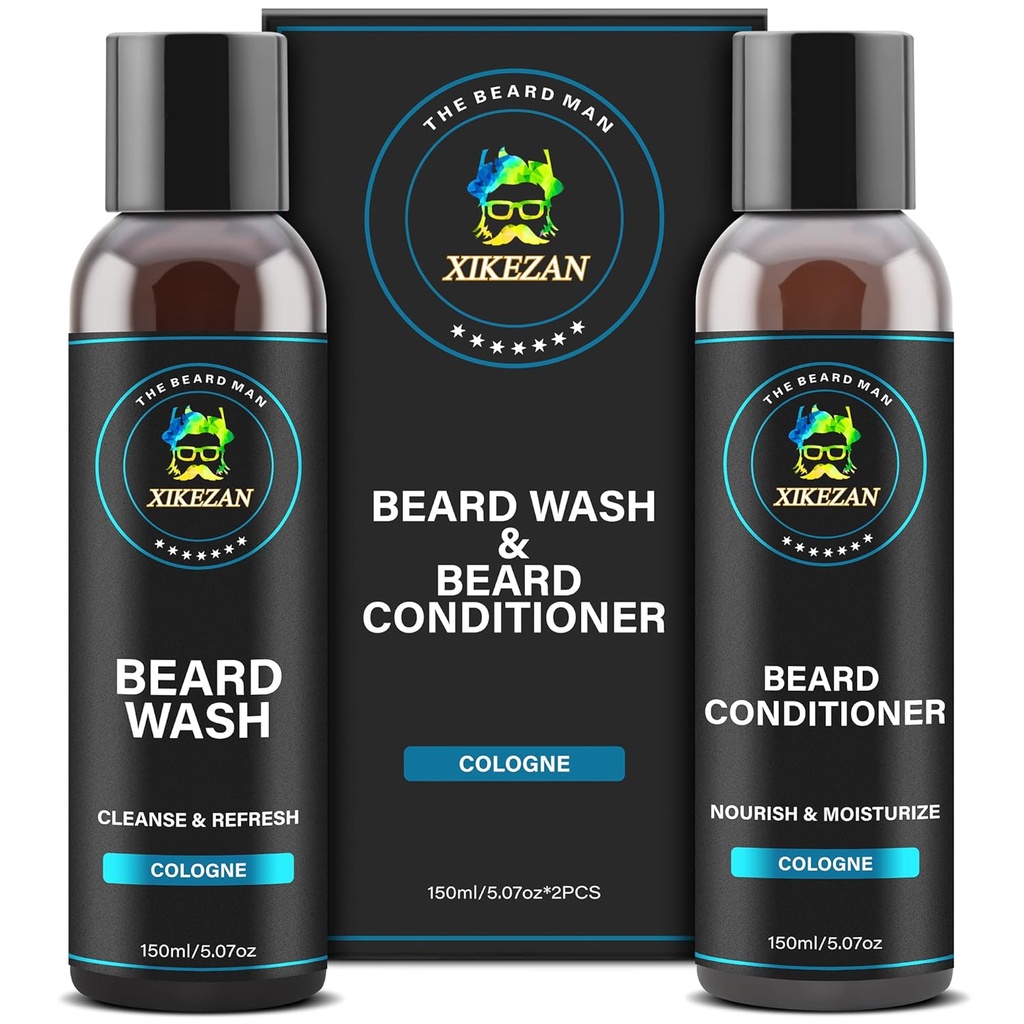 XIKEZAN Beard Wash & Beard Conditioner Natural Softener Set w / Argan & Jojoba Óleos Suaviza & Fortalece o Natal meia remendados Pai Dia Presentes para os homens Ele pai namorado marido