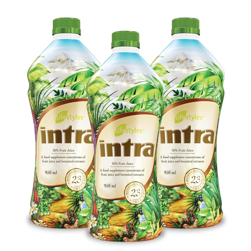 Estilos de vida Bebida de Suco Intra Herbal – Bebida Botânica para Apoio Imune, Detox, Digestiva e Saúde Cardiovascular – 23 Extratos Botânicos – Made in Canada Trio Pack (950 mL / 32 fl oz cada)