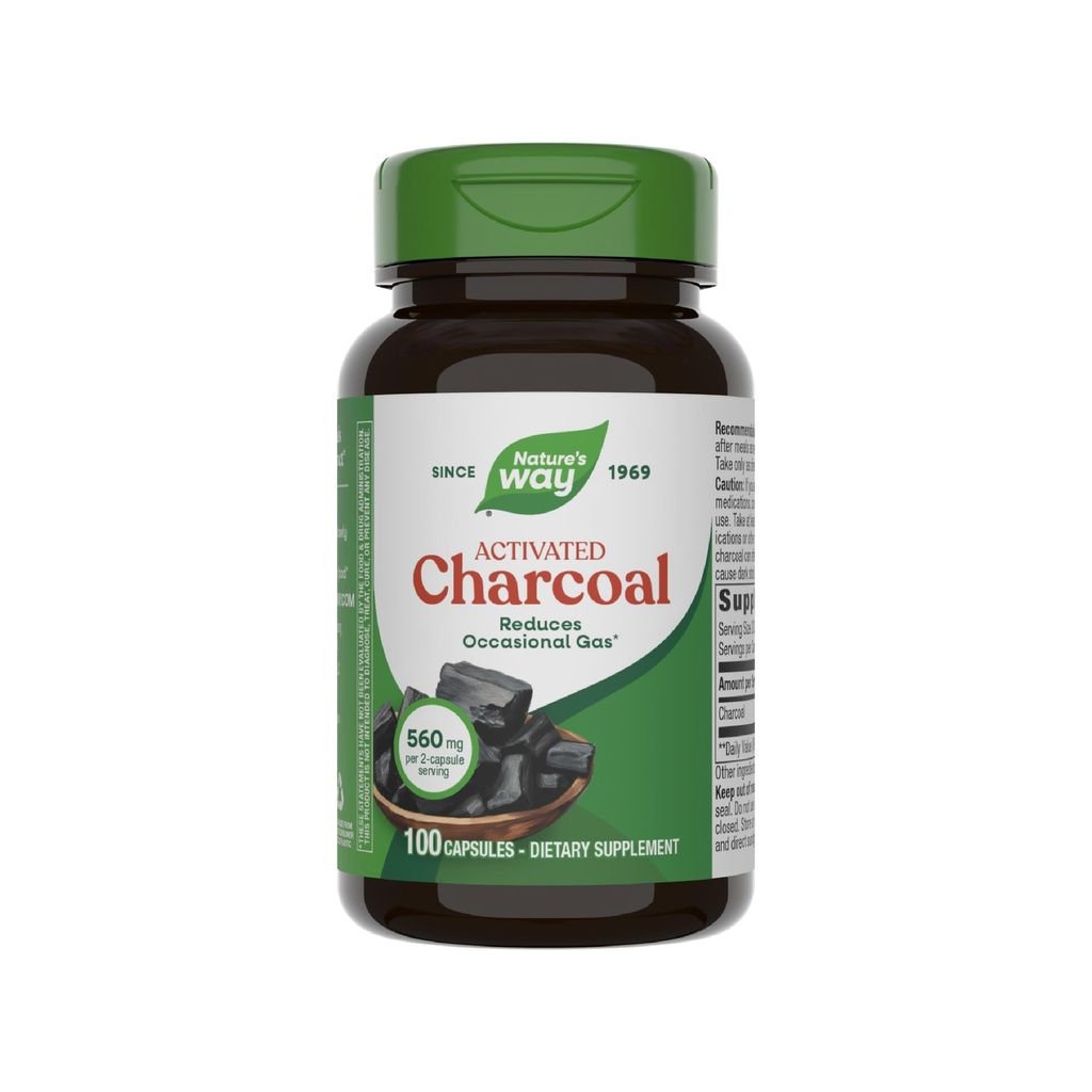 Charcoal Ativado Maneira da Natureza, liga materiais não desejados e gás no trato digestivo*, 560 mg por 2-Capsule Serving, 100 Cápsulas (Packaging May Vary)