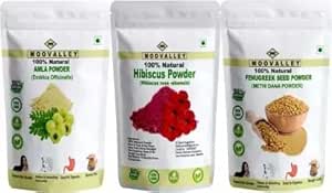 Amla, Hibisco e Methi (Fenugreek) em pó (Cada 100 gramas/3,5 gramas) Hyllanthus Emblica Hibiscus Rosa-Sinensis Trigonella Foenum-Graecum