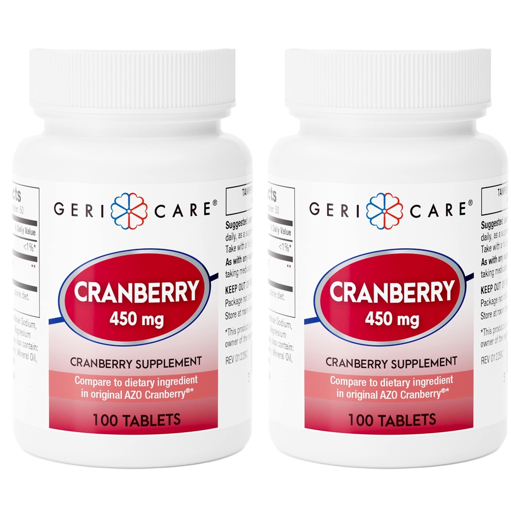 Suplemento de cranberry de alta potência - 450mg Comprimidos de cranberry puros para trato urinário Saúde Prevenção ITU Natural para homens e mulheres-GMO, Gluten & Dairy Free Cranberry Concentrate 100 Conde (2pk)