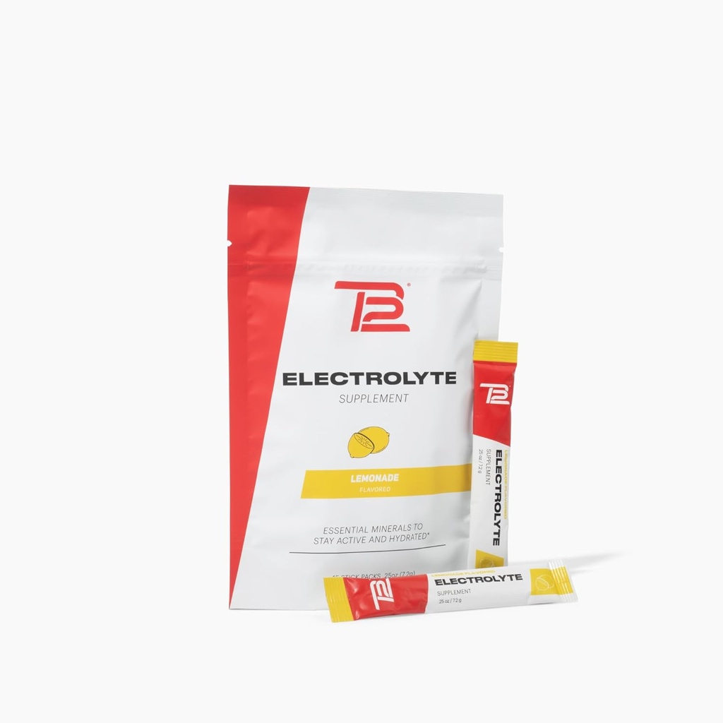 TB12 Eletrolíticos em pó Embalagens Limonada – Mineral-Rich Eletrolito em pó para hidratação rápida por Tom Brady - Natural, Baixo Açúcar, Vegan, Sem glúten, Fácil de misturar - 15 Stickpacks