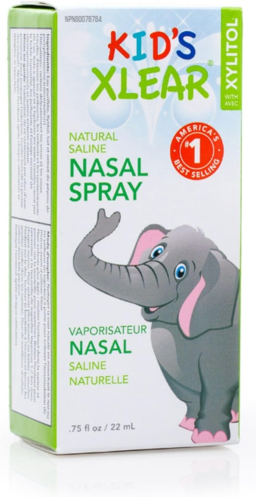 Xlear Natural Xilitol Salina Pulverizador Nasal para Crianças - Descongestionante diário, Hidratante de Nariz, 0,75 fl oz (Pacote de 1)