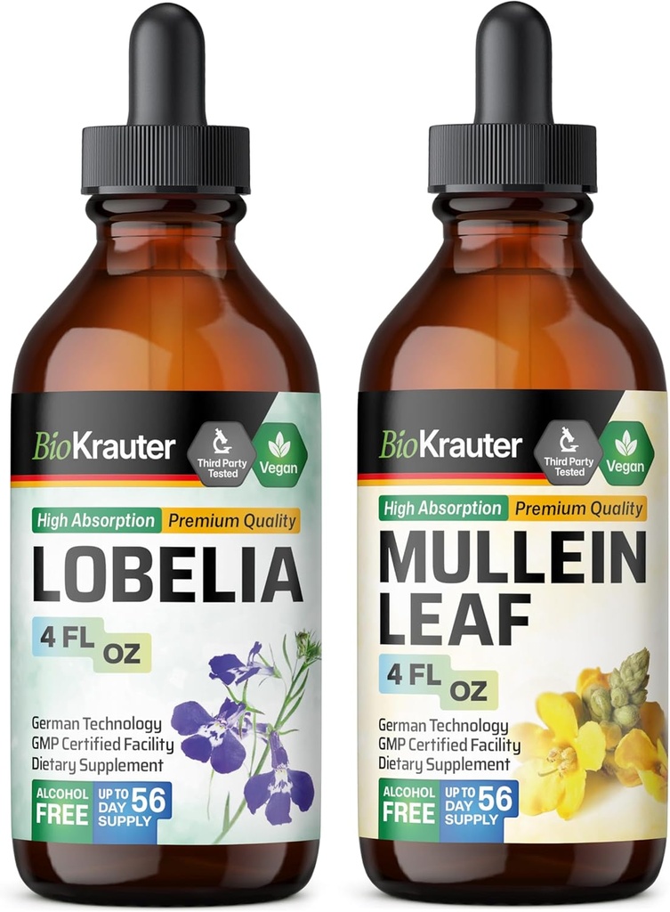BIO KRAUTER Lobelia Tintura 4 Fl. Oz. & Mullein Tintura 4 Fl. Oz.
