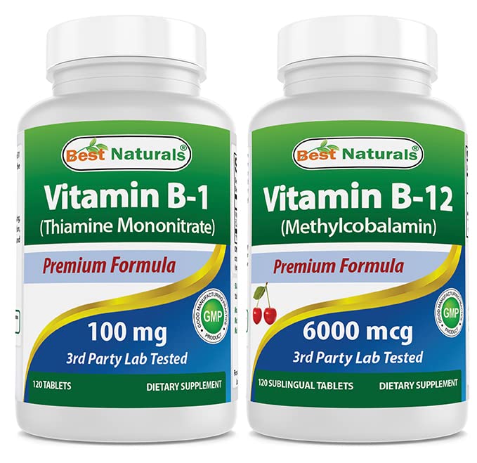 Melhores naturais Vitamina B1 como mononitrato de tiamina 100 mg e vitamina B12 6000 mcg