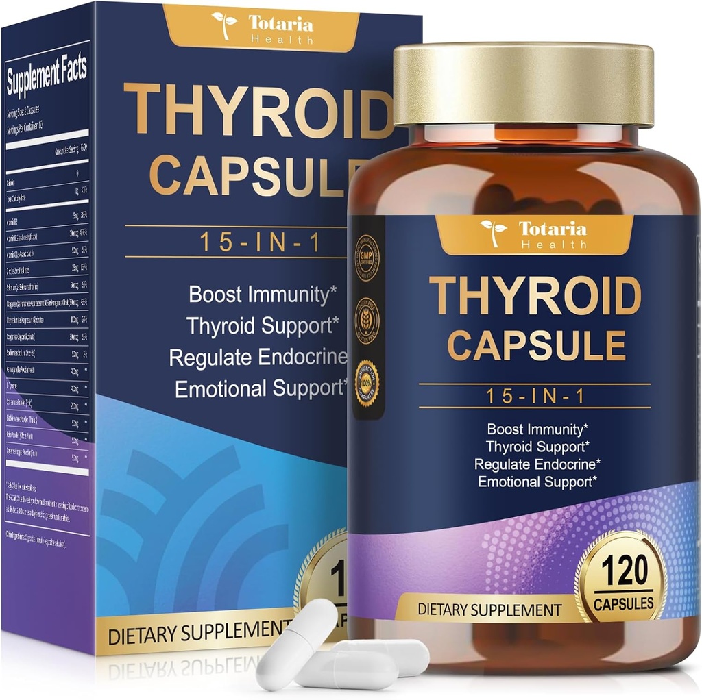 Suporte da tireóide para Mulheres & Homem Suplemento Cápsulas Complexo - Suplemento da tiróide iodo com L Tyrosine Bladderwrack Kelp Ashwagandha Selenium Suplementos - Enhancer de humor Energia Nível da tiróide Blance