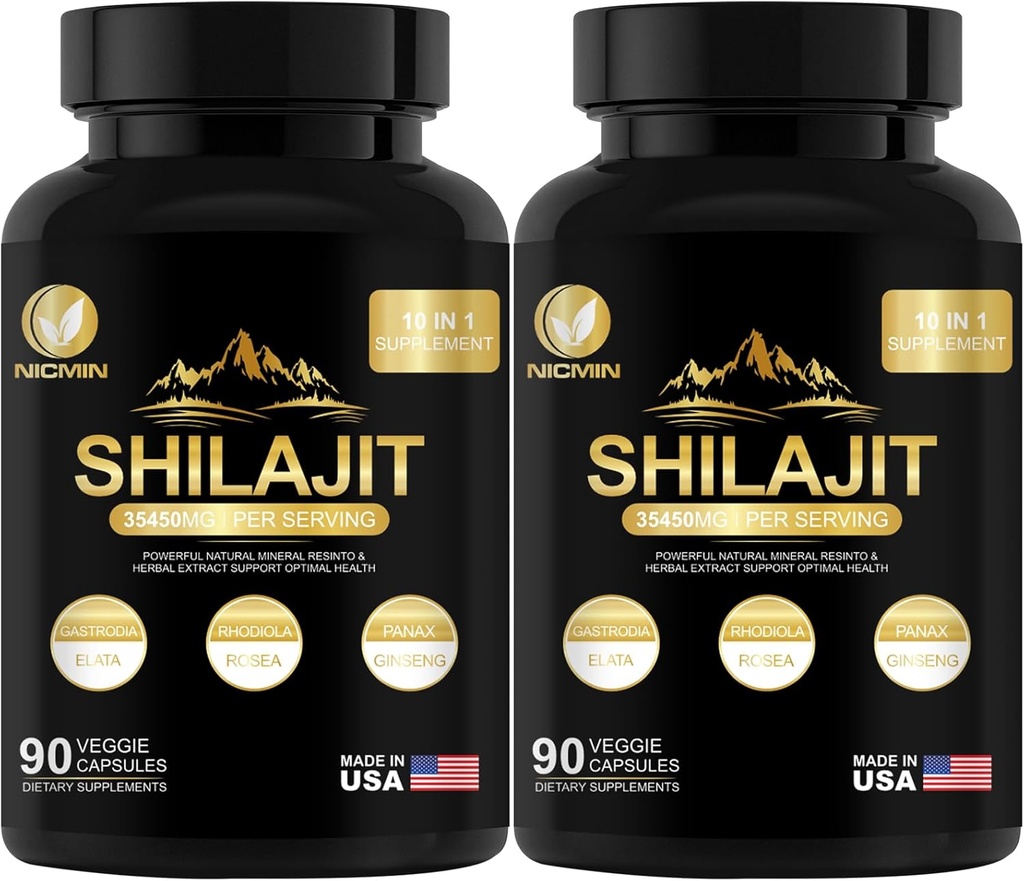 35450MG Puro Shilajit Suplemento - Himalayan Orgânico Shilajit para homens e mulheres máxima potência Shilajit para melhor energia e suporte imunológico 180 Cápsulas Veggie