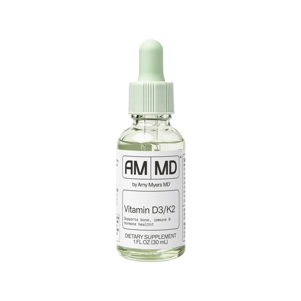 Amy Myers MD Vitamina D3/K2 Líquido - Suporta Saúde Óssea, Função Imune e Equilíbrio Hormônio - Alta Absorção - Não Lácteo, Sem Glúten - 1 fl oz (30 Servões)