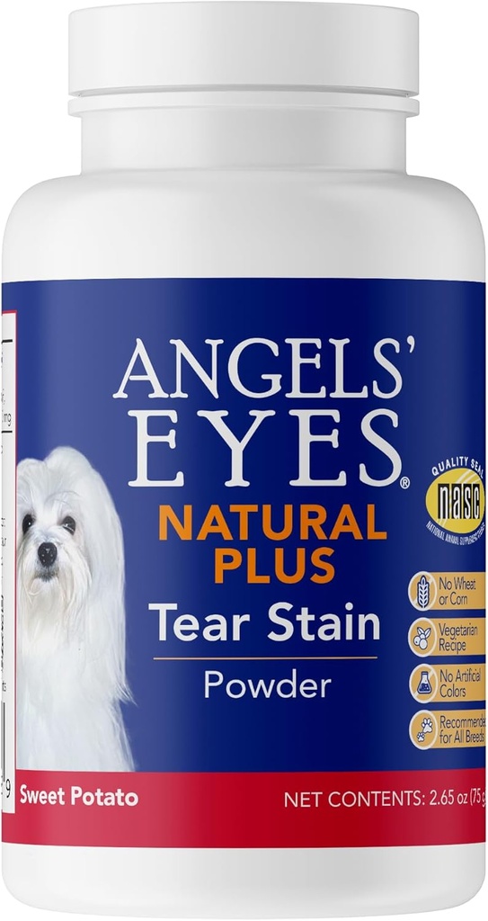 Olhos de Anjos Natural Plus Trigo Suplemento Doce Pó de Batata para Cães, Prevenir Pele Manchada, Eyebright, Folha de Oliva, Raiz de Marshmallow, Sem Trigo ou Milho, Ingredientes Limitados, Vegetariano, 75g