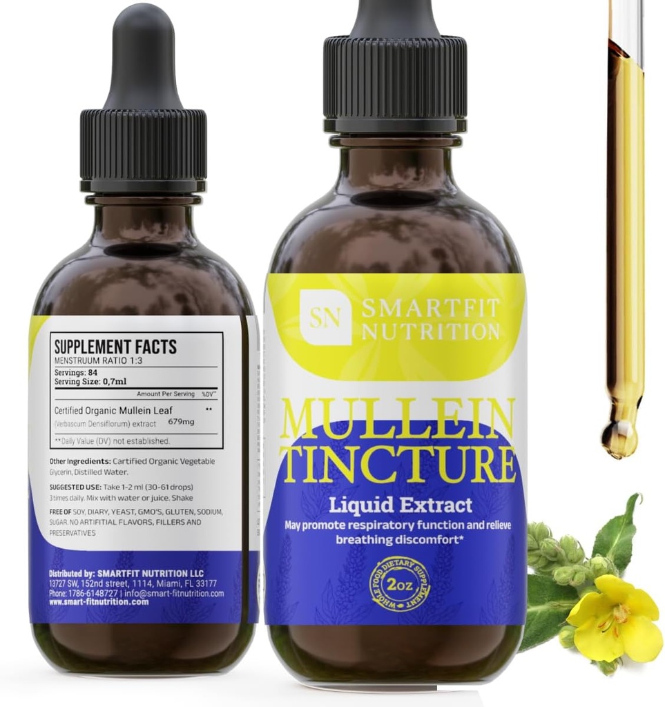 Mullein Leaf Extract - Mullein Drops - Lung Cleanse - Suplemento para Suporte do Sistema Respiratório e Membranas Mucosas Saudáveis - Verbascum Densiflorum - 2 onças