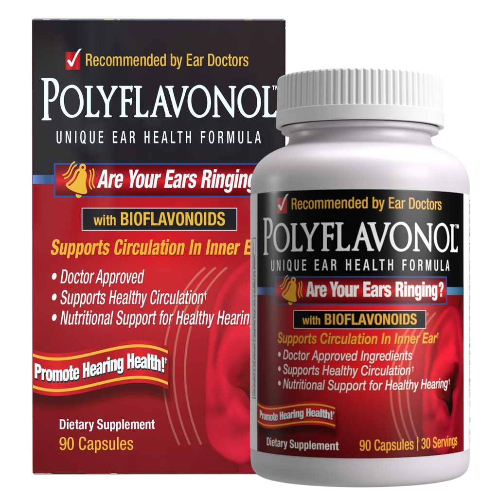 Poliflavonol com bioflavonóides, alívio do zumbido, fórmula única de saúde do ouvido, apoio do ouvido anelado, suporta a circulação no ouvido interno, promove a saúde auditiva, 90 cápsula, 30 serviços