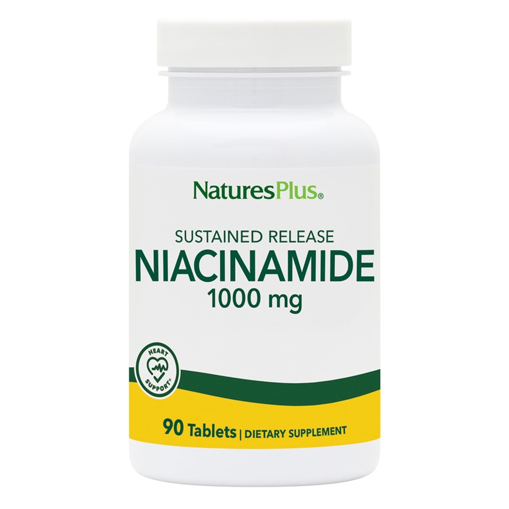 NaturesPlus Niacinamida, Liberação Mantida - 1000 mg, 90 Comprimidos - Suplemento de vitamina B3 de alta potência - Vegetariano, sem glúten - 90 Servimentos