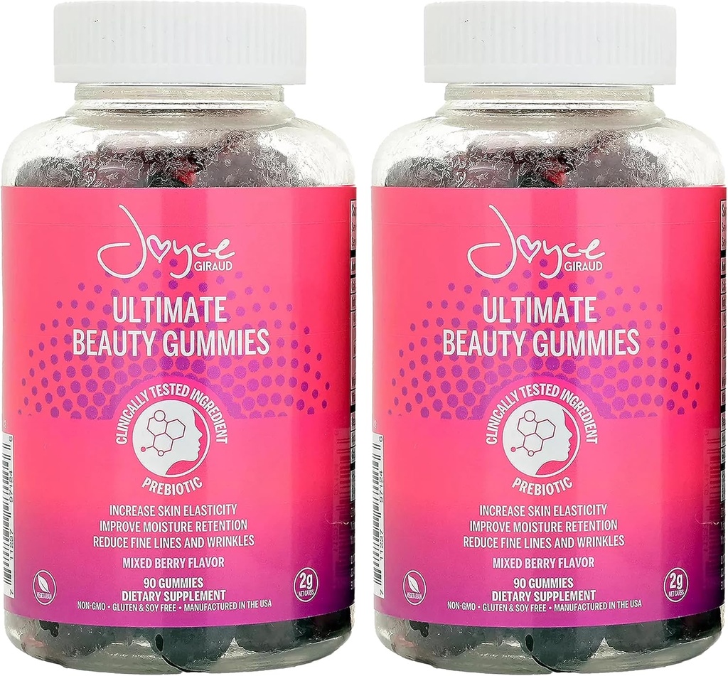 Joyce Giraud Ultimate Beauty Gummies, suprimentos de 60 dias, suporte à hidratação da pele e tom de pele saudável, 180 chicletes