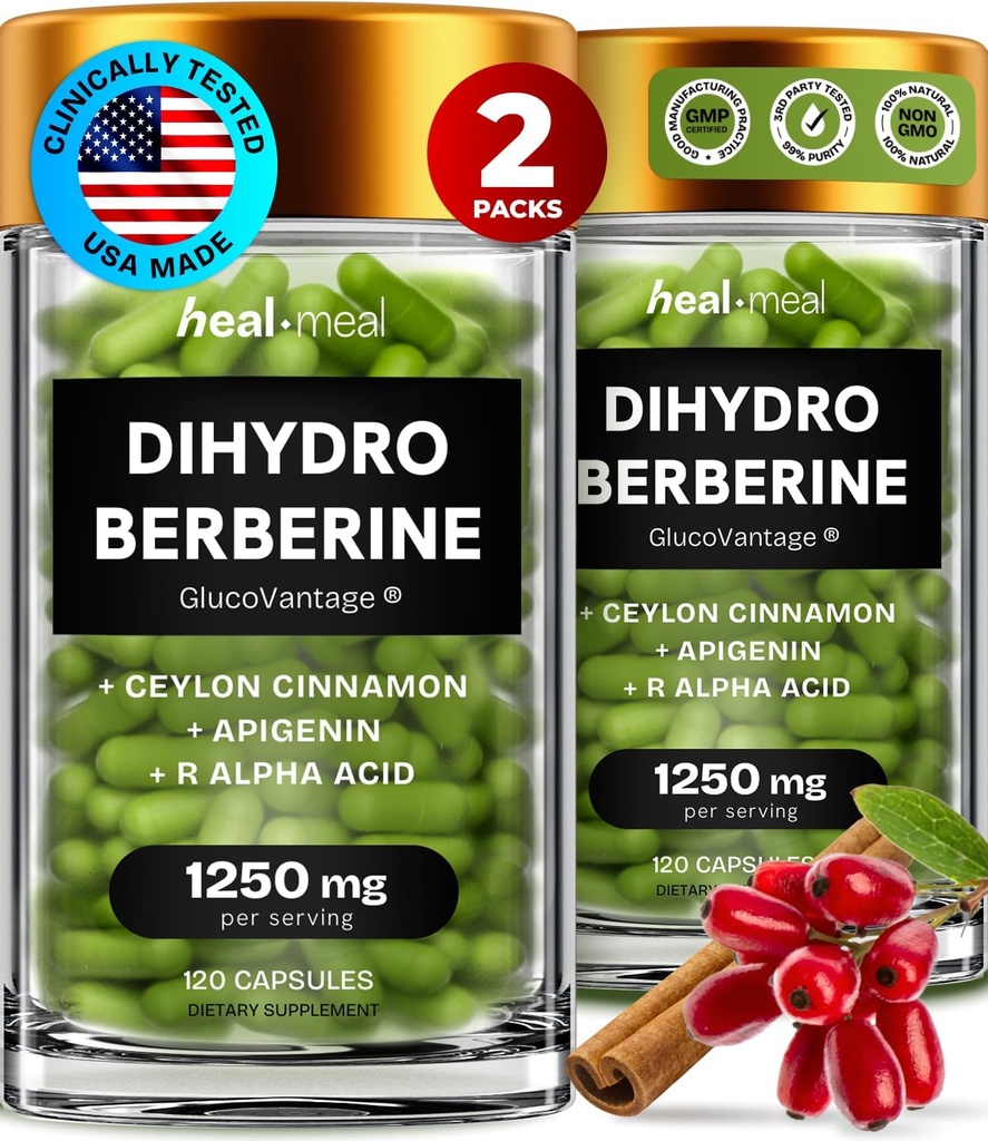 Suplemento de di-hidroberberina - Dehidro Berberina Orgânica - Super Berberina Suplemento com Ceilão Canela & R Alfa Ácido Lipóico & Apigenina - Hydroberberina 240 cápsulas (2 embalagens)