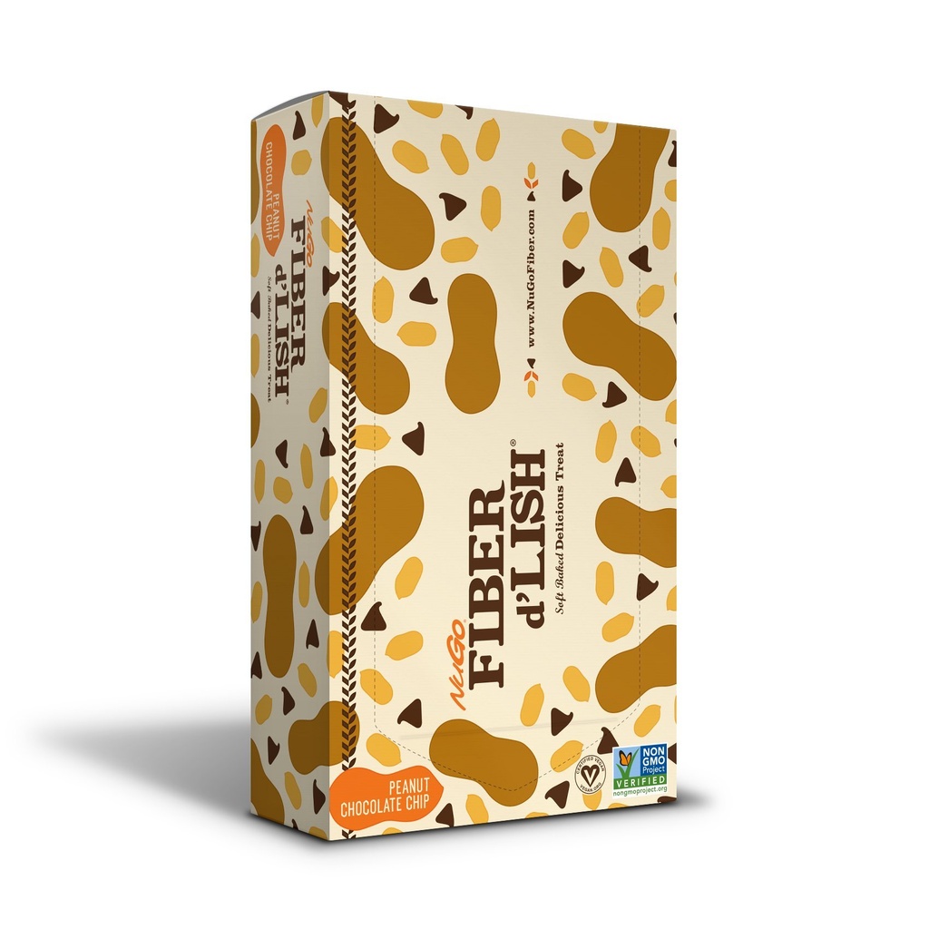 NuGo Fiber d'Lish Peanut Chocolate Chip, 12g alta fibra, Vegan, 160 calorias, 16 contagem