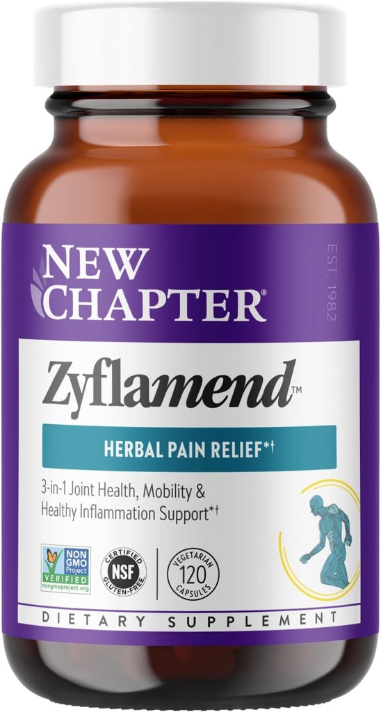 Novo capítulo Multi-Herbal Reliever dor + suplemento conjunto, ZyflamendTM 10-em-1 Superalimento mistura com gengibre e açafrão para saudável inflamação resposta e alívio da dor de ervas +, 120 contagem