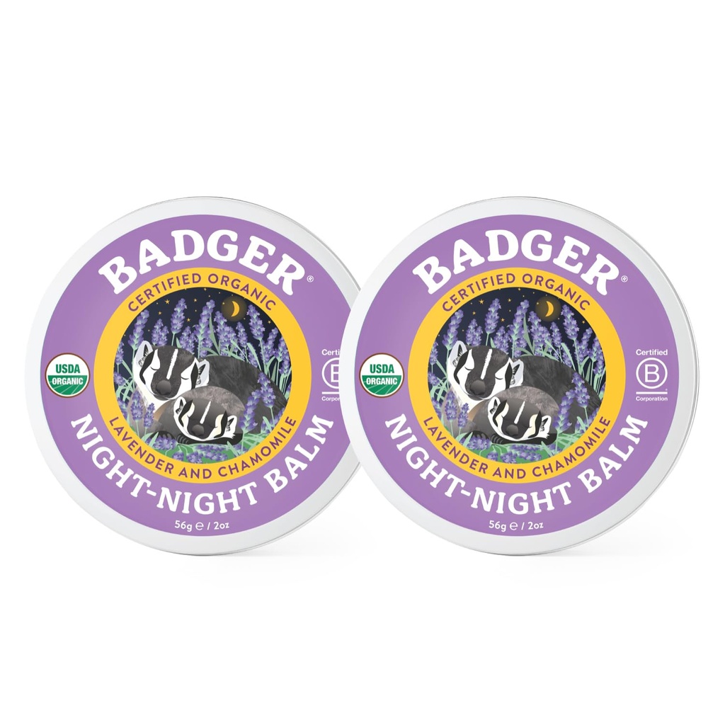 Badger - Balm noturno, Camomila e Lavanda, Balm natural do sono para crianças, Relaxamento perfumado para crianças, Balm orgânico do sono infantil, 2 onças (2 pacote)