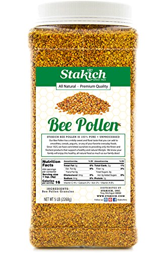 Stakich Bee Pollen Granules - Natural, Unprocessed, Energy Support - 5 lb