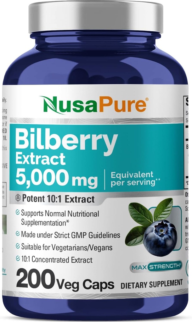NusaPure Bilberry Extract 5.000mg 200 tampas vegetarianas (Não-GMO, Vegan)
