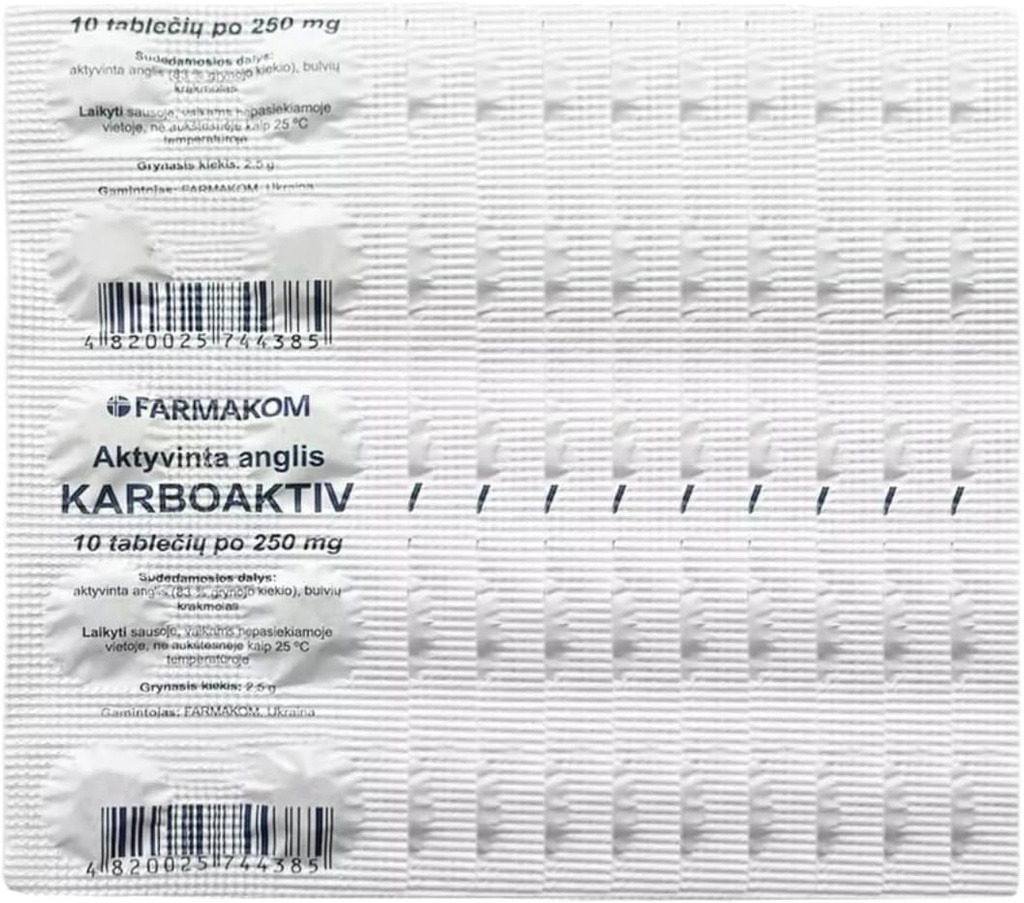 Comprimidos de carvão de carbono ativados Digestão Suplemento Alimentar 5 folhas X 10 comprimidos