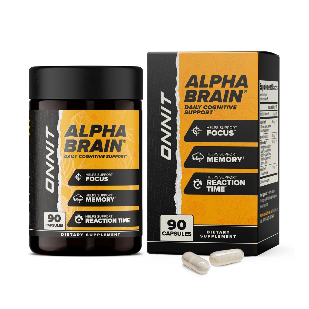ONNIT Alpha Suplemento Cerebral Nootrópico para Foco, Memória, Clareza Mental, Apoio Cognitivo com L-Teanina e Vitamina B6, 90 Contagem