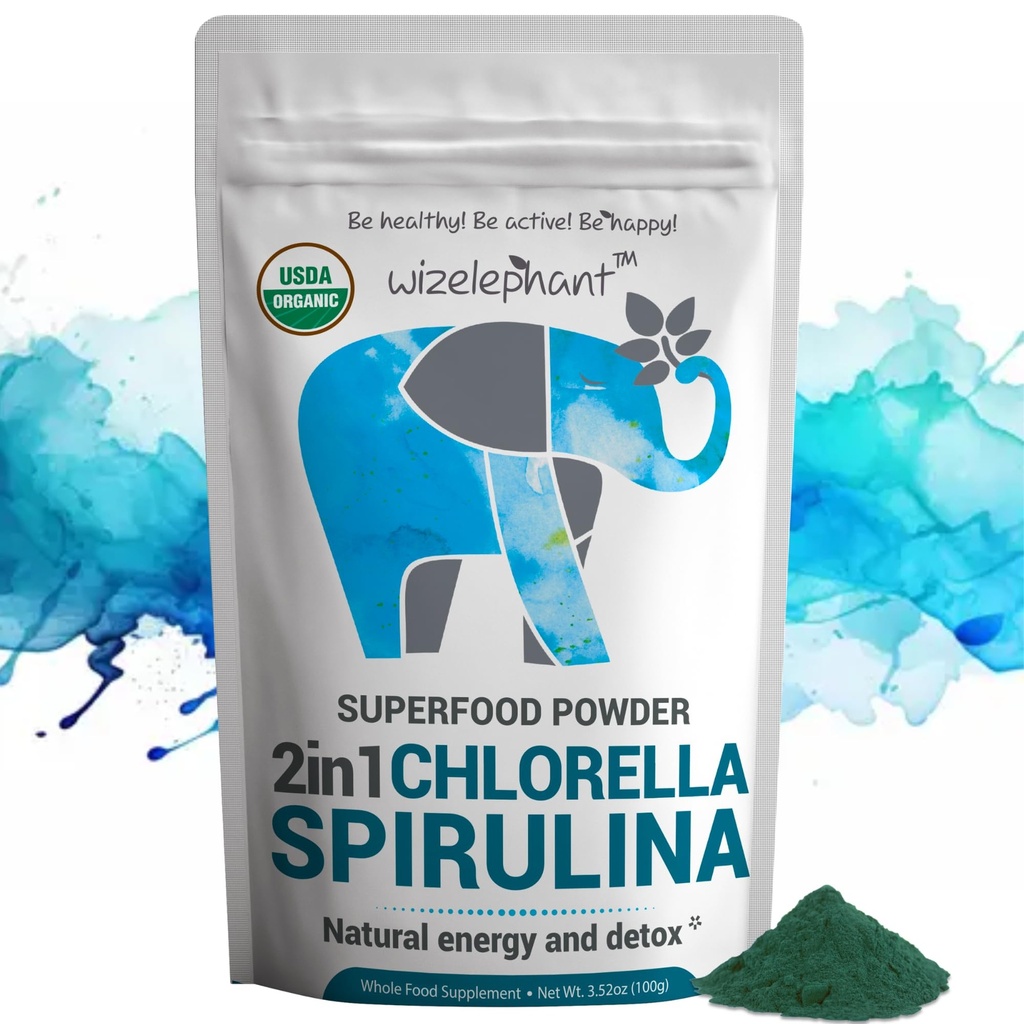 chlorela espirulina em pó orgânico □ Super Verdes em pó e mistura de smoothie □ Rico em clorofila para suporte imunológico e energia