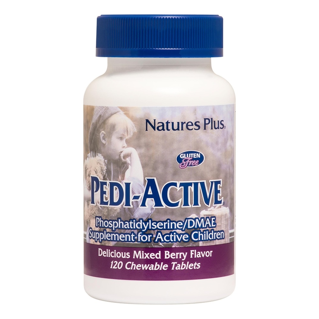 NaturesPlus Pedi-Active LECI-PS, Complexo DMAE - 120 comprimidos mastigáveis - Misturado sabor de cereja - Suplemento mastigável para crianças, promove a saúde cerebral, foco - vegetariano, sem glúten - 60 serviços