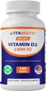 Vitamina Vitamática D2 60 mcg (2400 UI) - Ergocalciferol - 180 Comprimidos Vegetarianos (180 Comprimidos (Pacote de 1)) (1 Frasco)