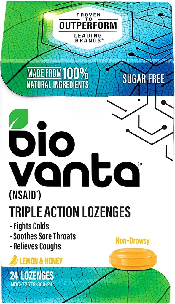 Biovanta Ingredientes naturais Lozenges sem açúcar para tosse, garganta fria e dolorida, 24 Limão mel Garganta Lozenges