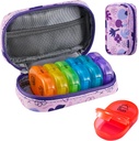 Serfeymi Weekly Travel Pill Organizer 2 vezes um dia AM PM atualizado Rainbow Pill Box 7 dia com Zipper portátil PU Leather Pill Case, Organizer medicina para pílulas, vitaminas, óleo de peixe - roxo 02