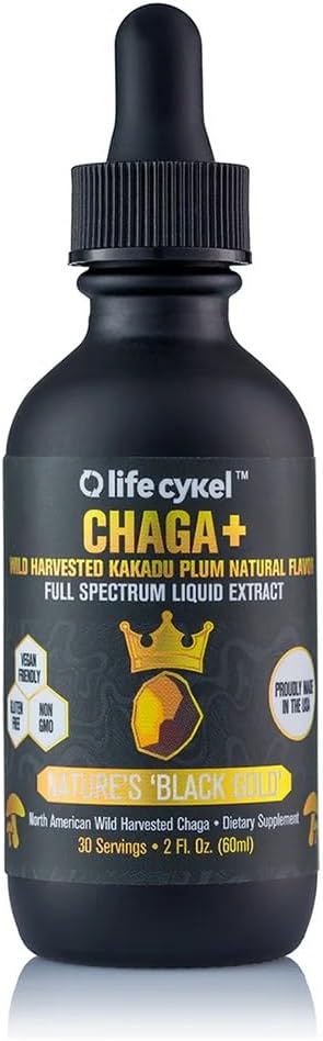 Life Cykel - Extrato de Cogumelo Chaga com Ameixa Kakadu - Tintura de Cogumelo Extraído Duplo - Suplemento de Suporte Imune Não-GMO para Adultos e Crianças - 2 Fl Oz