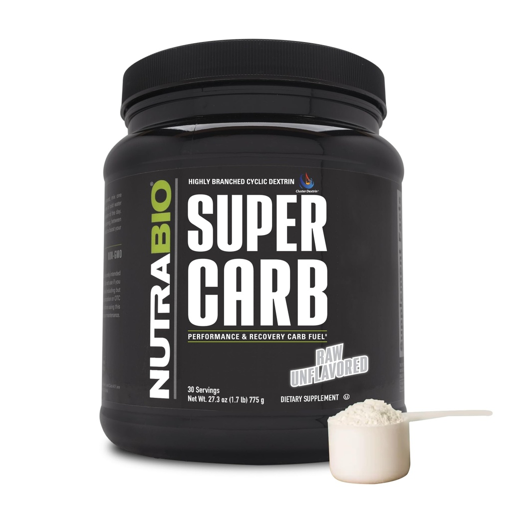 NutraBio Super Carb, Pó carboidratado com cluster Dextrina e Eletrolíticos, Pó Suplemento de Carbo Avançado para Combustível de Exercício, Desempenho e Recuperação Músculo, Dextrina Cíclica, Sem sabor, 30 Sv