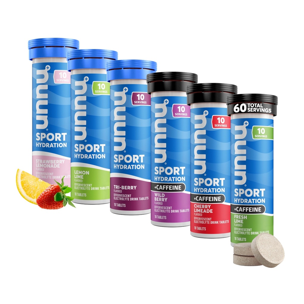 Nuun Sport + Cafeína Comprimidos Eletrolíticos – Dissolváveis em Água, Pacote Variedades 5 Eletrolíticos Essenciais para Hidratação 1g Sugar Drink Mix Vegan, Não-GMO 6 Pack (60 Total Servings)