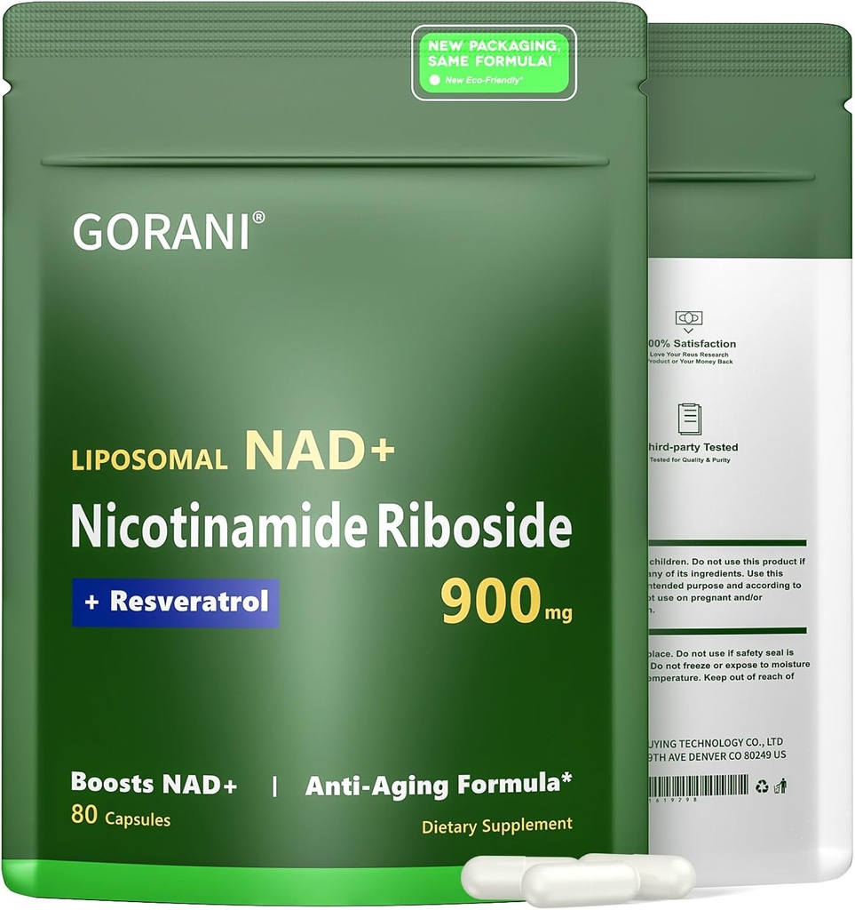 Gorani NAD+ Suplemento 900MG, Nicotinamida Ribosido, Resveratrol lipossomal, Quercetina (1)
