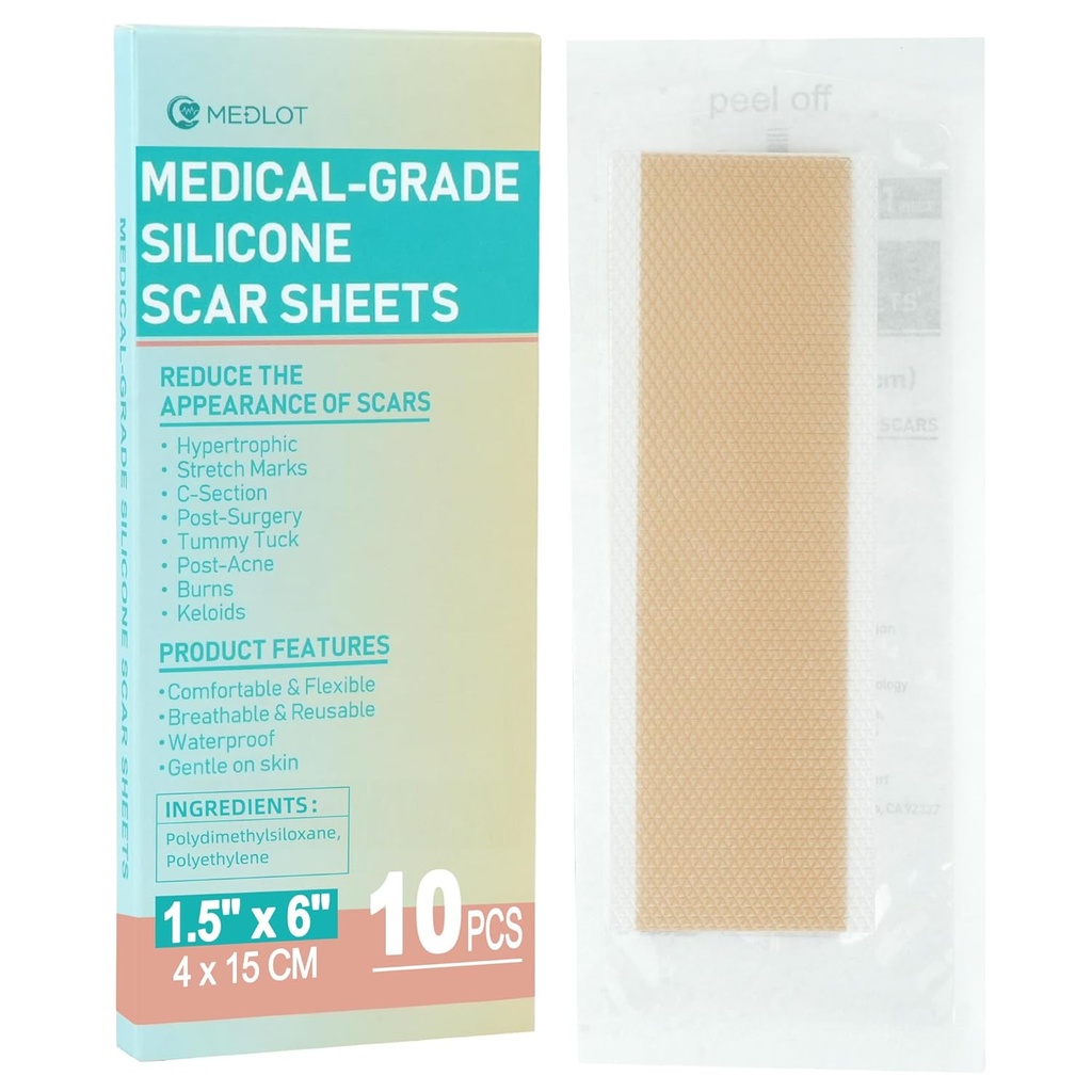 Folhas de cicatriz de silicone, 10pcs, Fita de Silicone para tratamento de cicatriz, Tiras de cicatriz reutilizáveis para cirurgia, C-Seção, Keloid Bump, Stretch Marks, Queimar, Remoção de cicatriz Acne, Cada 1,5” x 6”