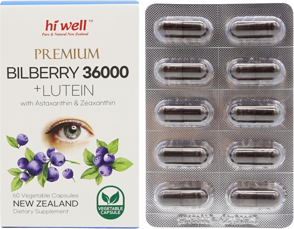 Hi Well Premium Bilberry 36000 + Lutein 12mg 60 Cápsulas vegetarianas