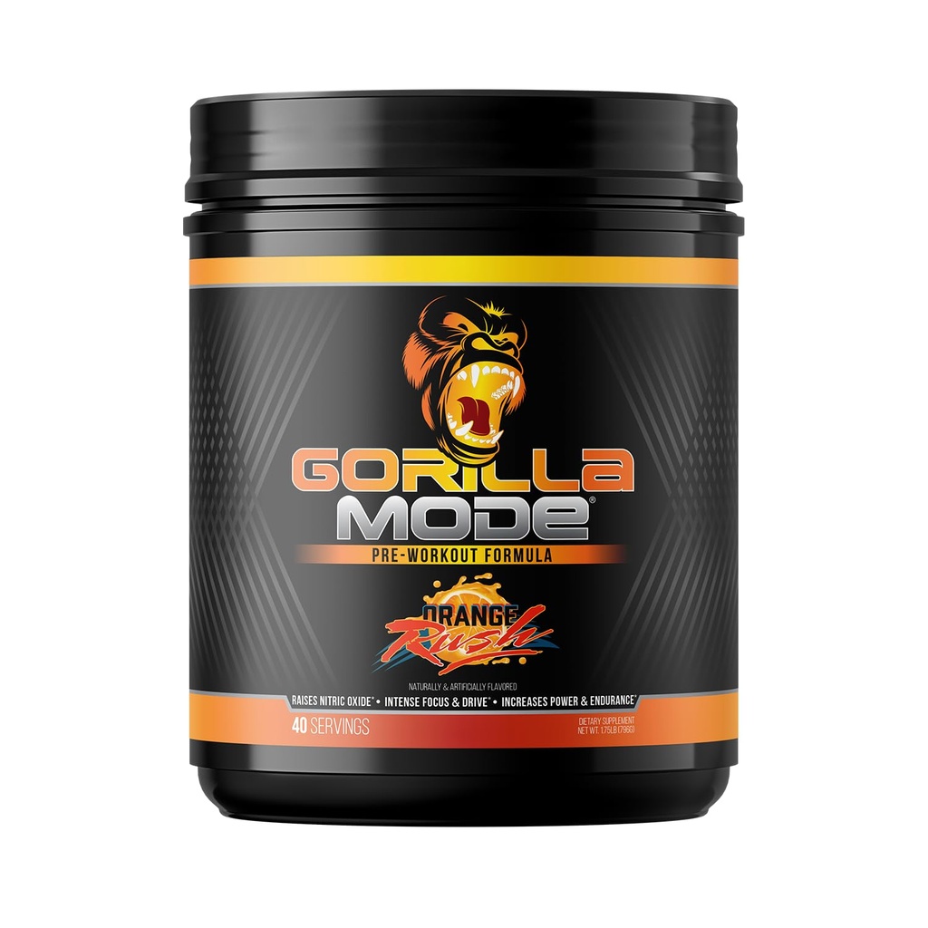 Mente Gorila Pré-treino - Bombas Massivas Foco Laser Energia - L-Citrulina, Creatina, L-Tirosina, Betaína, Hidroprime, Alpha-GPC, 400mg Cafeína, Huperzina A - 796g (Orange Rush)