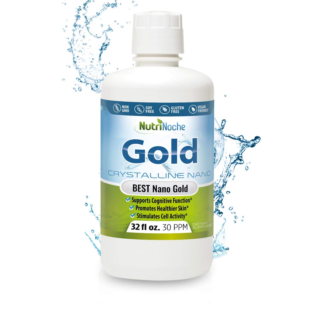 Ouro coloidal líquido suplemento orgânico por Nutrinoche - 100% puro Nano ouro mineral - Suporta clareza mental, foco e relaxamento - 32 oz garrafa - Vegan, Gluten-Free - Cristalina- 30 ppm