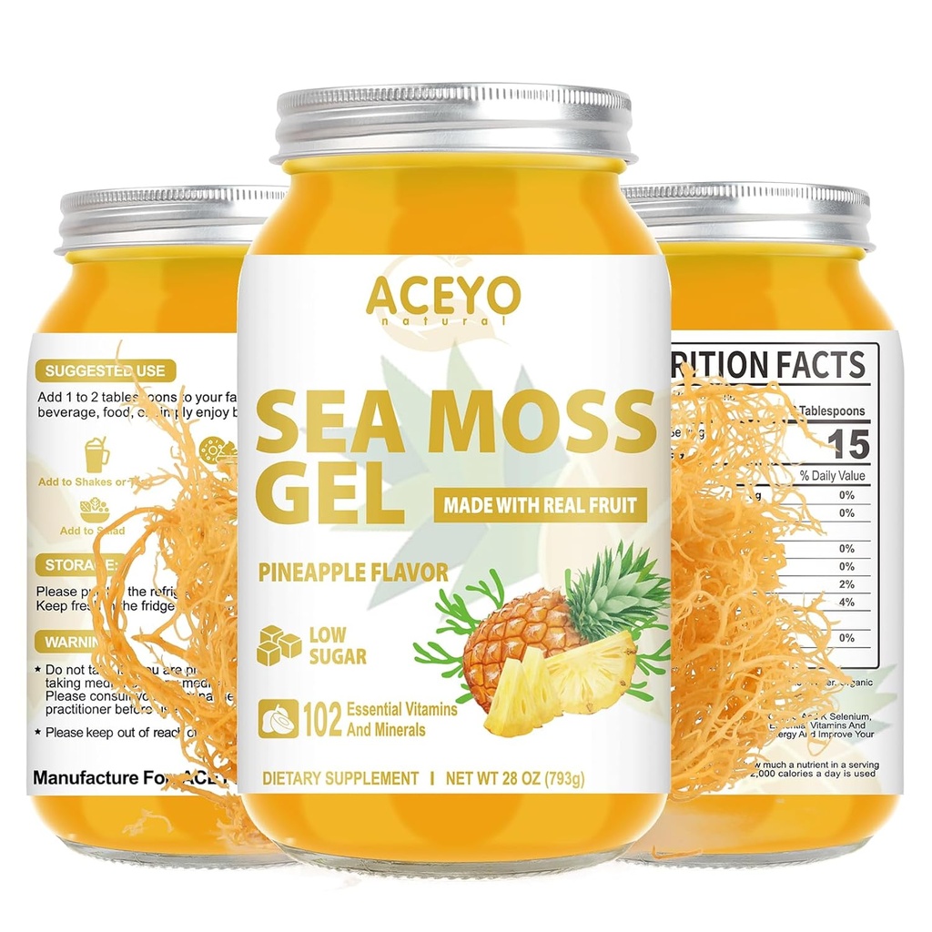 (28 OZ) Sea Moss Gel Raw Flavored Irish Seamoss Gel Natural Vegan Abacaxi 102 Vitaminas e Minerais Selvagens Colhidas Não-GMO.