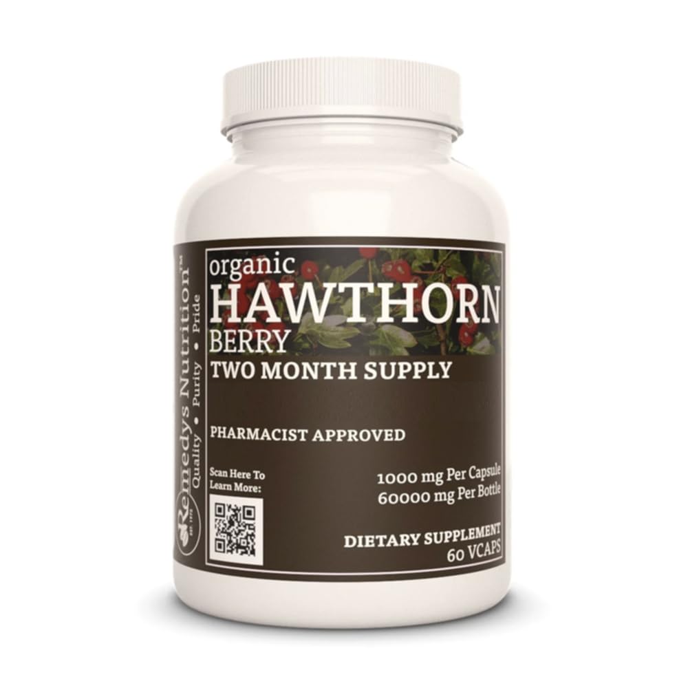 Nutrição de Remedy Hawthorn Berry (1.000 mg), 60 Cápsulas Vegan Herbal Suplemento Dietário
