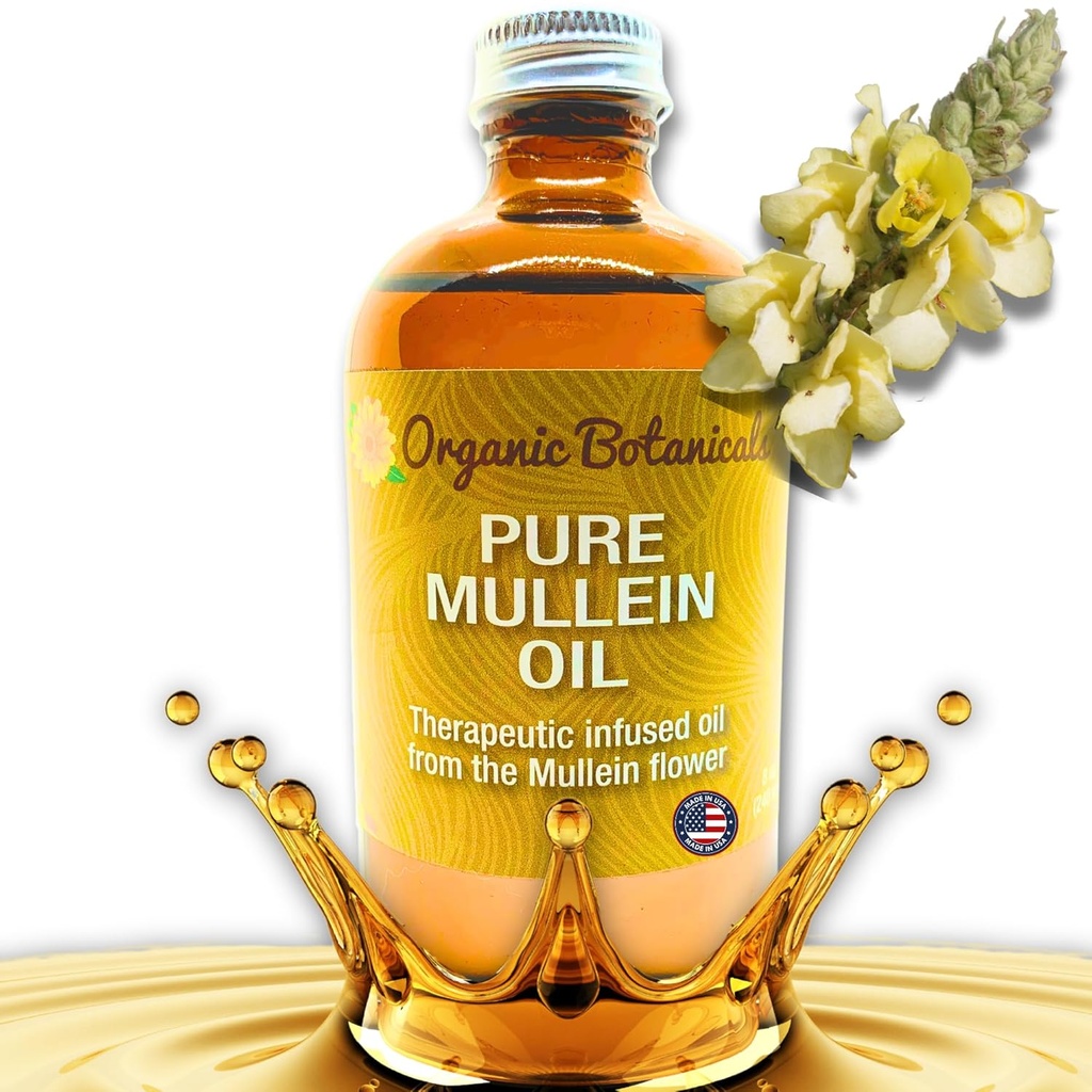 Mullein Oil - gotas de óleo orgânico da orelha para dores de ouvido, zumbido e crianças - extrato de ervas para alívio calmante (4 onças)