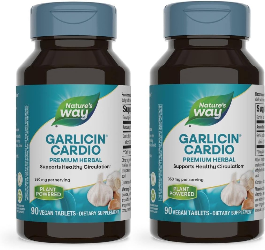 Nature’s Way Alho Cardio Premium Herbal Healthy Circulation Support * 350 mg por serviço 90 comprimidos
