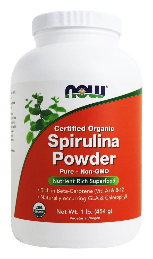 Now Foods Supplements, Certified Organic, Spirulina Powder, Rich in Beta-Caroteno (Vitamina A) e B-12 com GLA & Chlorophyll natural, 1-Pound